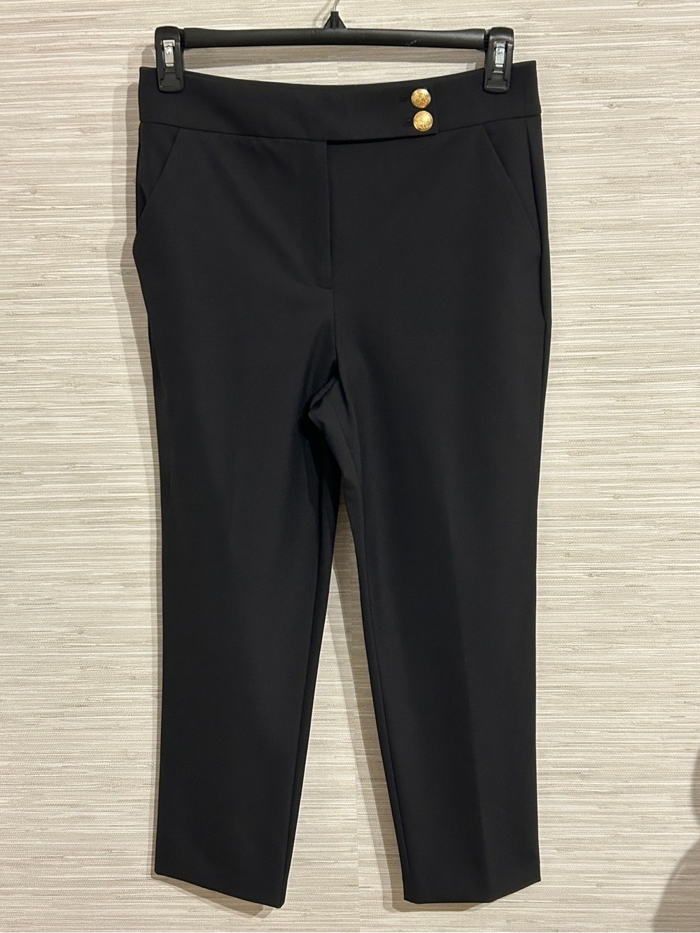 Quince Scuba Slim Ankle Pants True Black Size 8 Button Detail Career Work